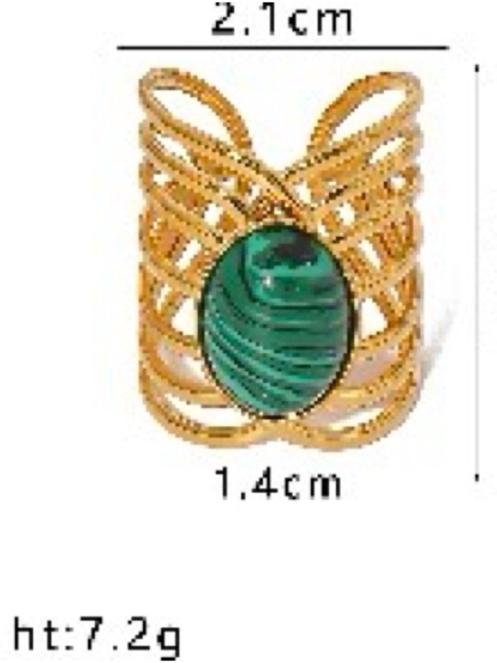 18k Gold plated with Green Malachite Cabochon adjustable ring -women